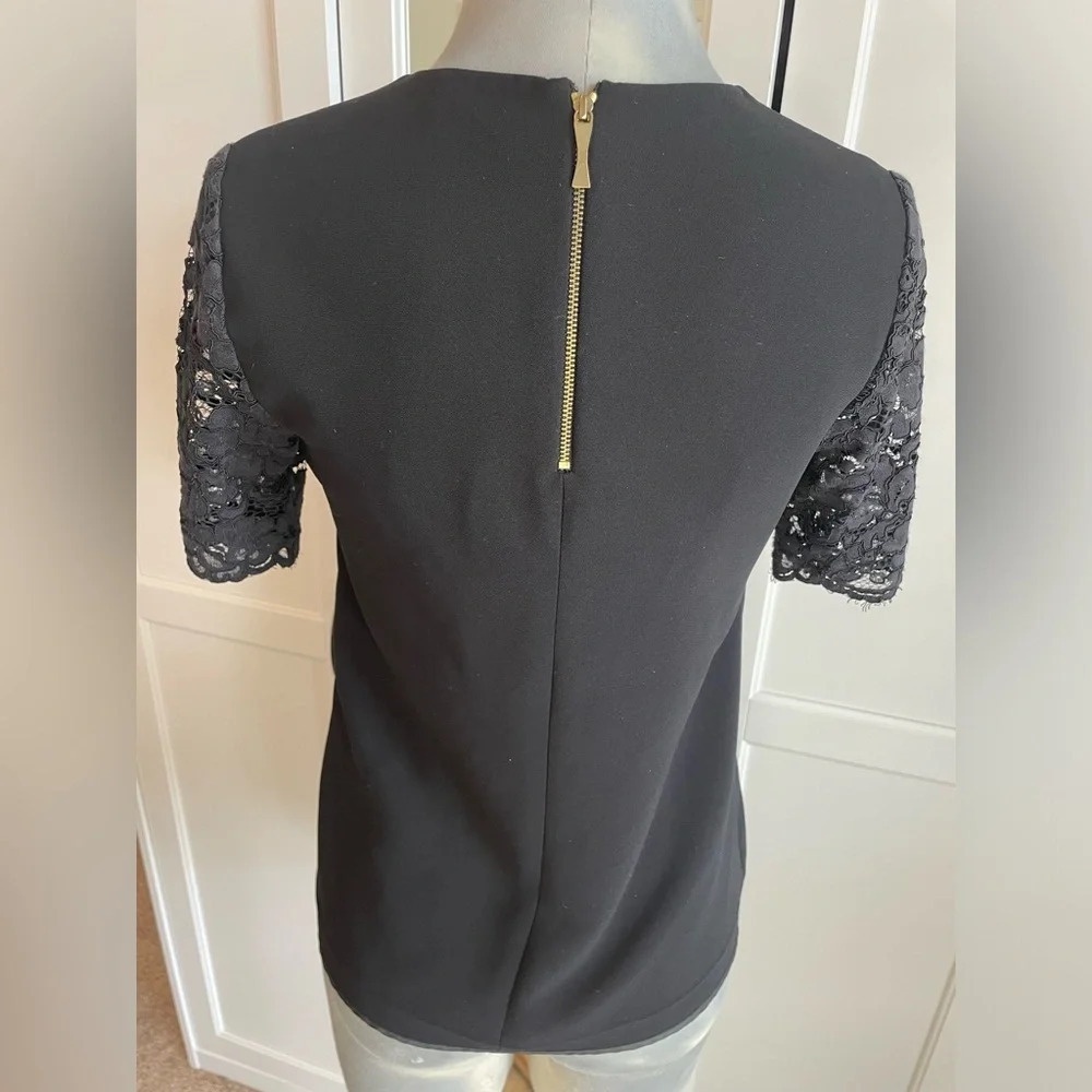 Kate Spade  Lace Statement Sleeve Top Black-size 0‎